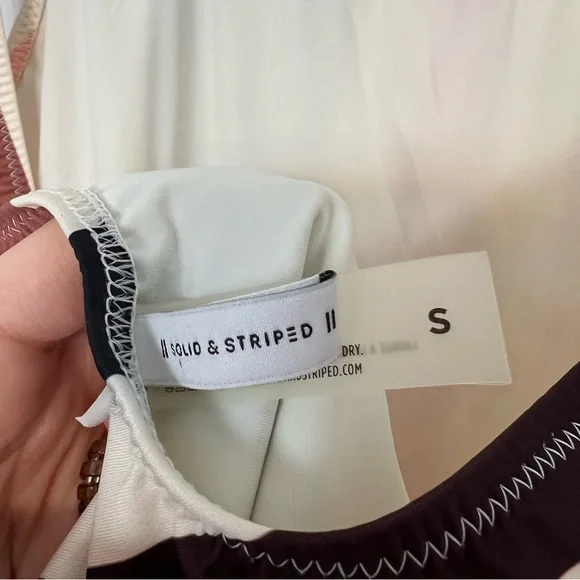 Solid & Striped One-Piece Swimsuit White Red Brown Low Scoop Back Small zq - Picture 3 of 3